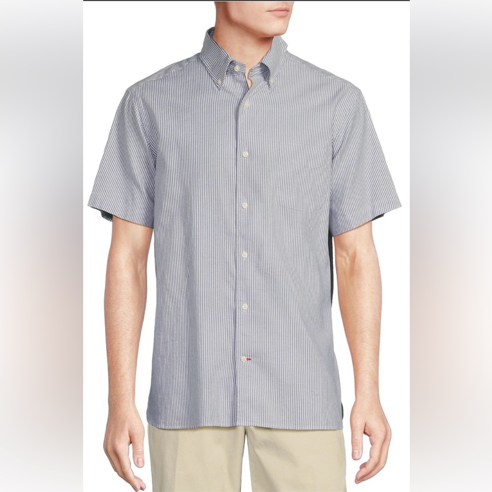 Men’s Cremieux Striped Lightweight Oxford short-sleeved Button-up Size XL